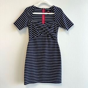 MISS SIXTY Navy White Striped Stretch A-line Midi Dress Women’s Size 4